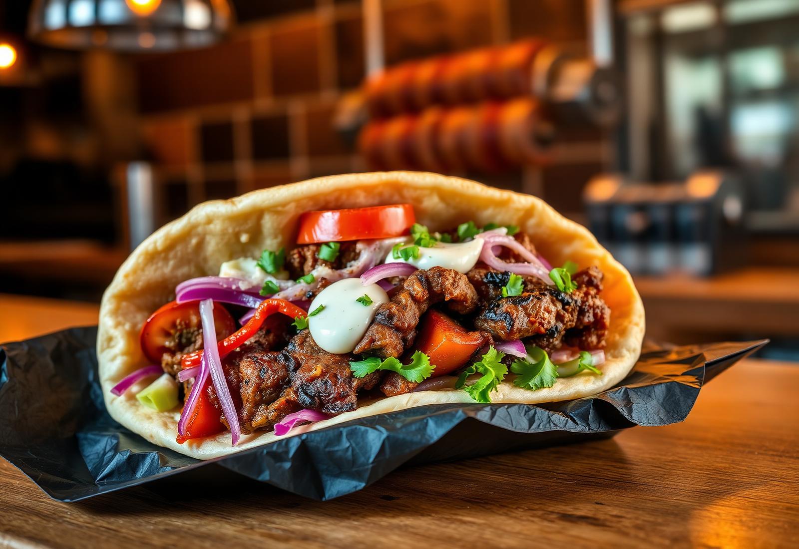Frisch zubereiteter Döner beim Antalya Grill